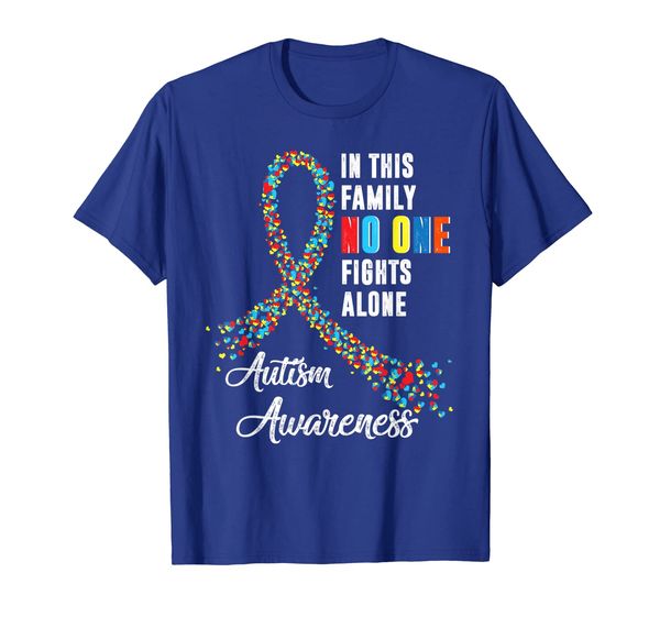 

in this family no one fights alone autism awareness t-shirt, White;black