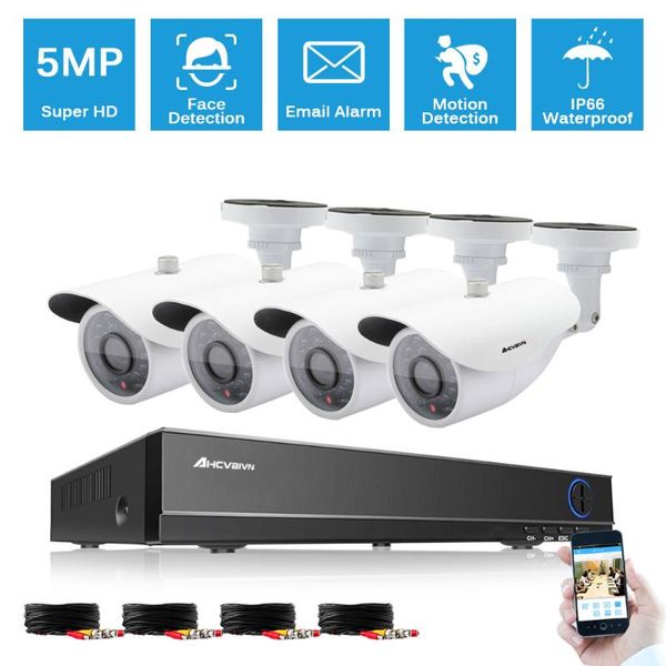

h.265 home cctv security system kits 4ch hd-tvi 5mp dvr 4pcs 5mp night vision outdoor surveillance waterproof camera set