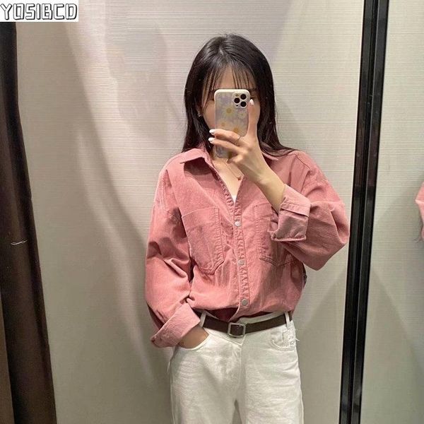 

women's jackets yosibcd women 2021 fashion pockets oversized corduroy jacket coat vintage long sleeve snap-button female outerwear chic, Black;brown