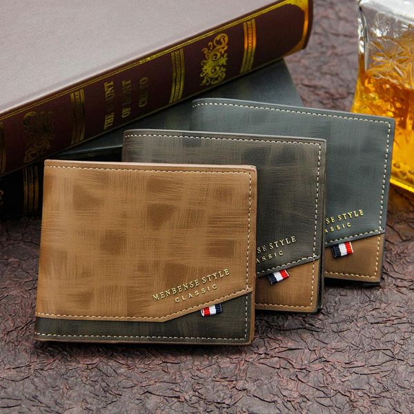 

men's wallet money bag solid color leather business short wallet famous vintage male walltes purse coin purse, Red;black
