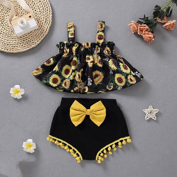

clothing sets infant toddler born baby clothes sleeveless floral print vest +bowknot shorts set outfit girl bodysuits, White