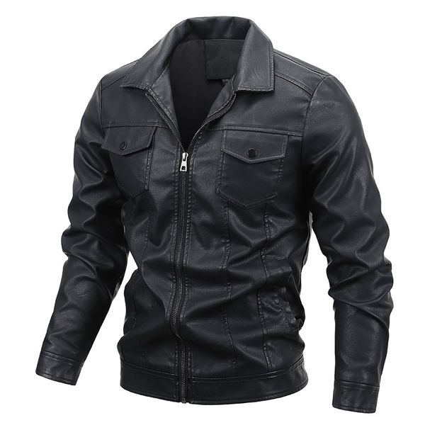 

autumn pu motorcycle men's leather casual jacket, Black