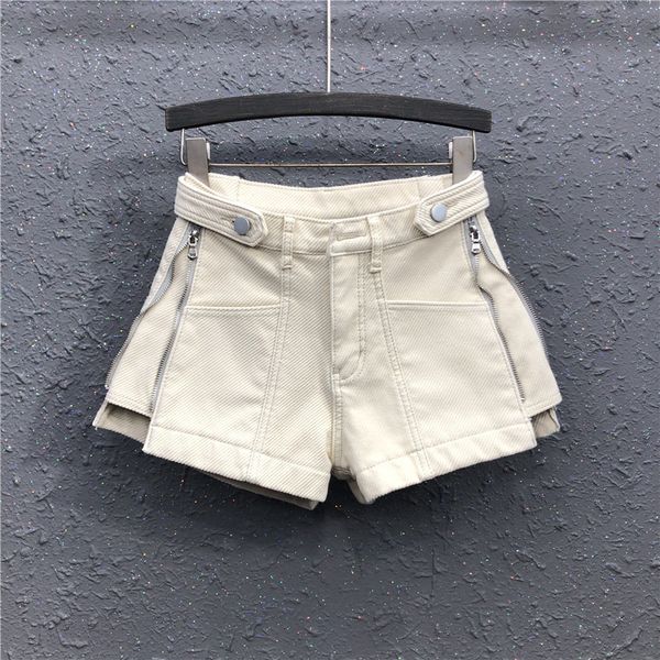

woman shorts high waist cotton a-line wide-leg short jeans korean style smoky gray female loose denim short trousers summer 210301, White;black