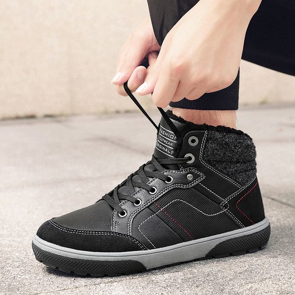 

outdoor mens shoes high plus cotton size 39 45 winter warm men shoes fashion comfortable sneakers men boots with fur flat g07s#, Black