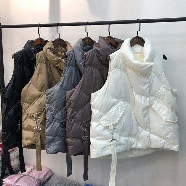 

women's down & parkas 2022 winter autumn stand collar vest women loose sleeveless waistcoat 90% white duck gilet female short, Black
