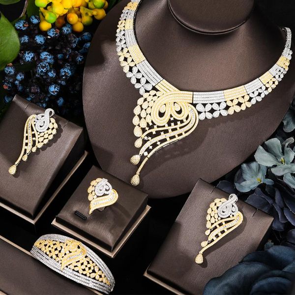 

earrings & necklace luxury european american style bangle ring jewelry set for brides wedding jewellery women gift african, Silver