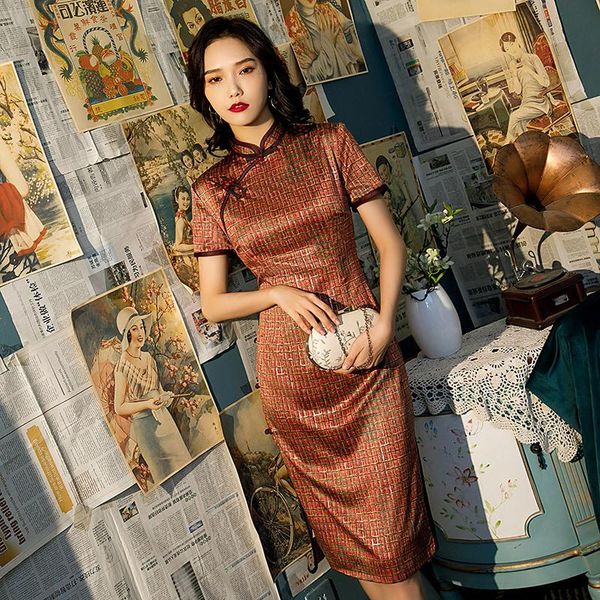 

ethnic clothing spring summer traditional chinese cheongsam women retro mandarin collar qipao bodycon vintage fashion dress, Red