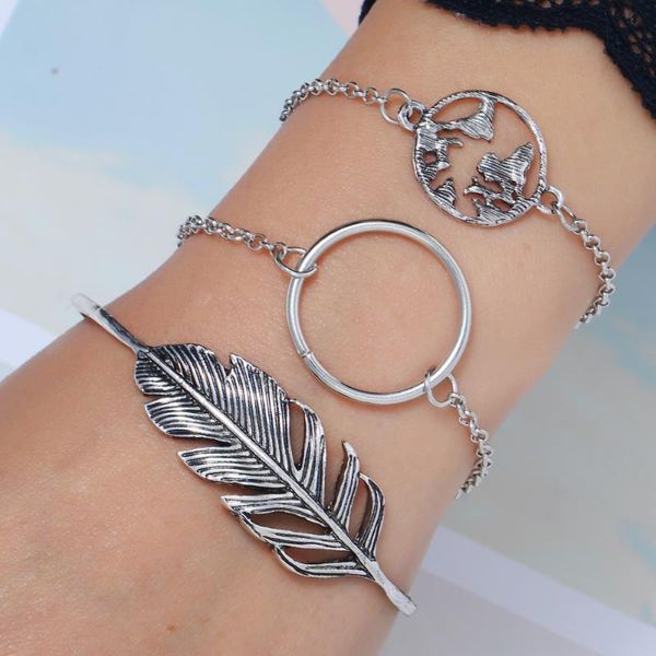 

cuff 2021 bracelet fashion adjustable tibetan silver leaf map bilezik opening bracelets women jewelry gift mujer pulseras 3pcs, White