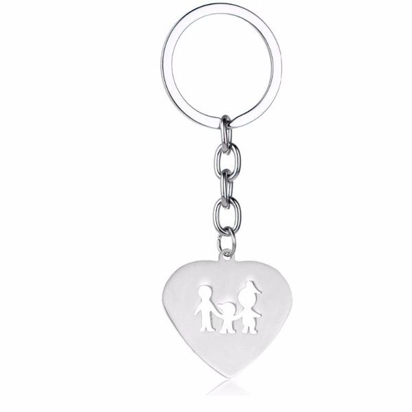 

keychains 12pc/lot stainless steel love heart keyring family mothers fathers son keychain gifts for boys children mom dad key chains rings, Silver