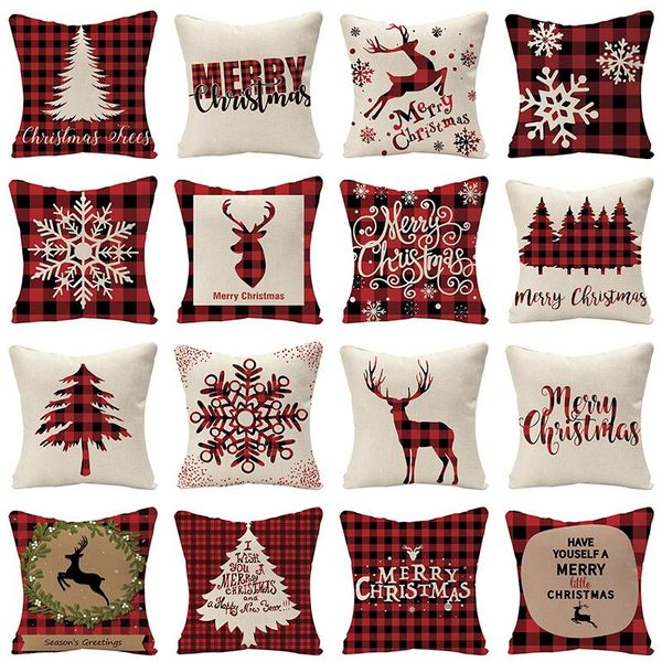 

cushion/decorative pillow retro red geometric lattice cushion cover christmas tree elk snowflake art home decoration sofa throw case