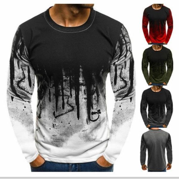 

men's casual shirts gradient 3d printed t-shirt long sleeve round neck d310, White;black