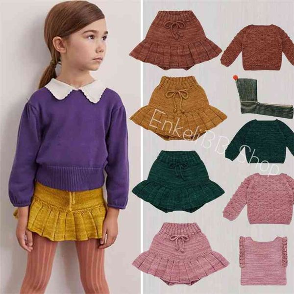 Misha e Puff Design 40% lana Merino Kid Girl Gonna in maglia per l'autunno Inverno Vestiti di moda per bambini Gonna per bambini di marca 210619