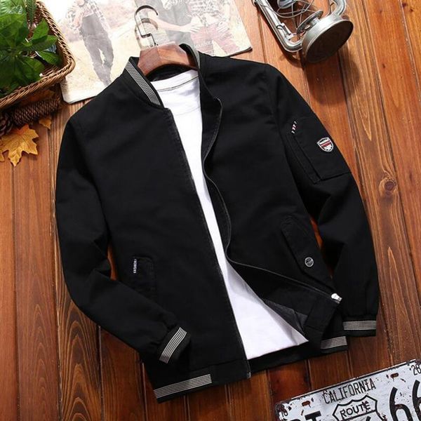 

men's jackets autumn 100% cotton casual solid fashion slim bomber golf overcoat baseball plus size m-5xl jacket men, Black;brown