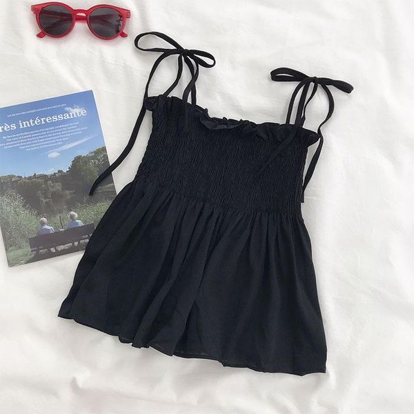 

women's tanks & camis small fresh chiffon black crop women summer all-match suspenders tight sleeveless off-shoulder tank girls, White