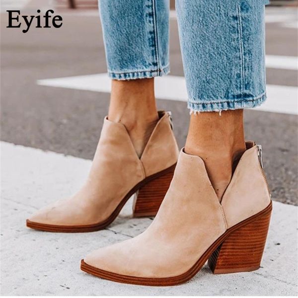 

boots women fashion 2021 western style pointed toe side zipper ladies platform shoes dress high heel female ankle, Black