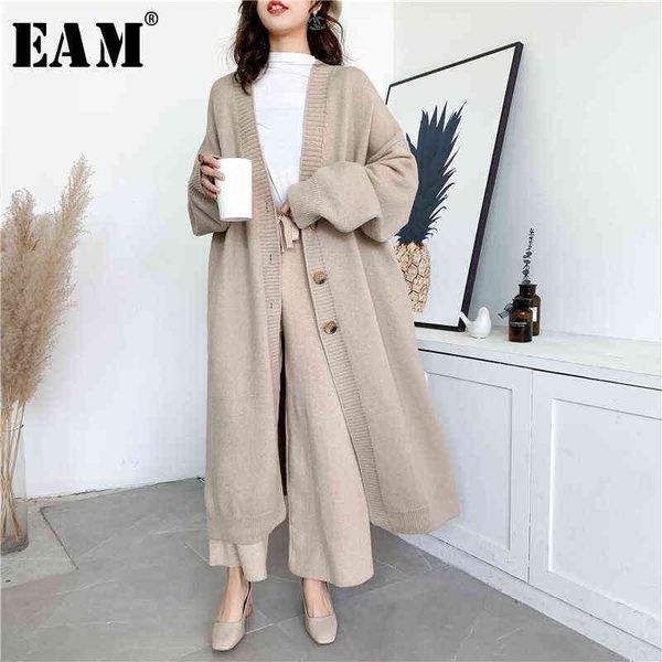 

[eam] gray big size long knitting cardigan sweater loose fit v-neck long sleeve women fashion autumn winter 1y204 211117, White