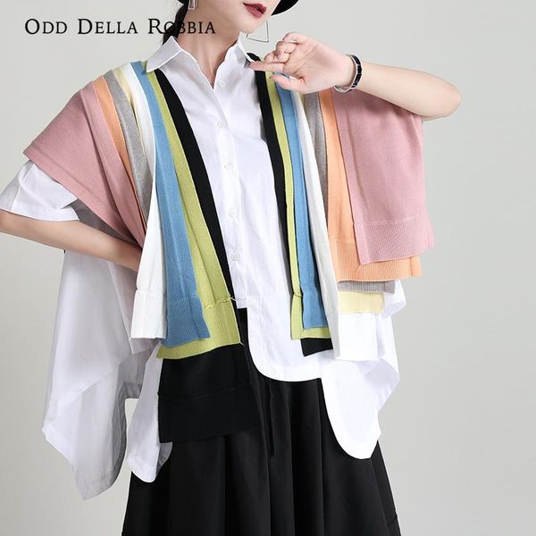 

women's vests odddellarobbia summer style fashion casual multi-color knitted shawl, long sleeve waistcoat with vest accessories women 2, Black;white