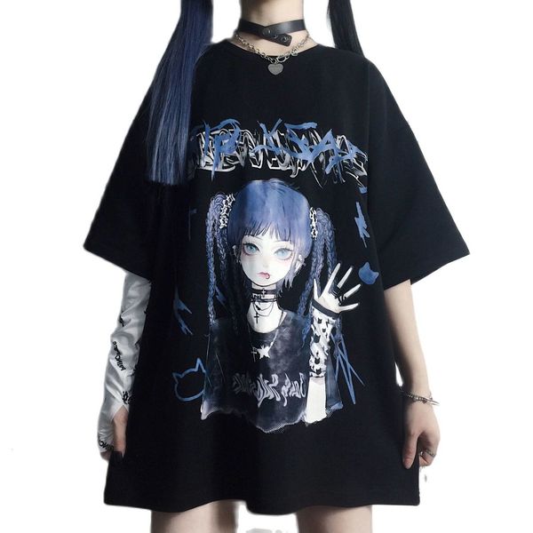 

women's sweaters female gothic shirt y2k, harajuku-style anime kawaii shirt, printed graphically, for summer , large size clothing qd45, White;black