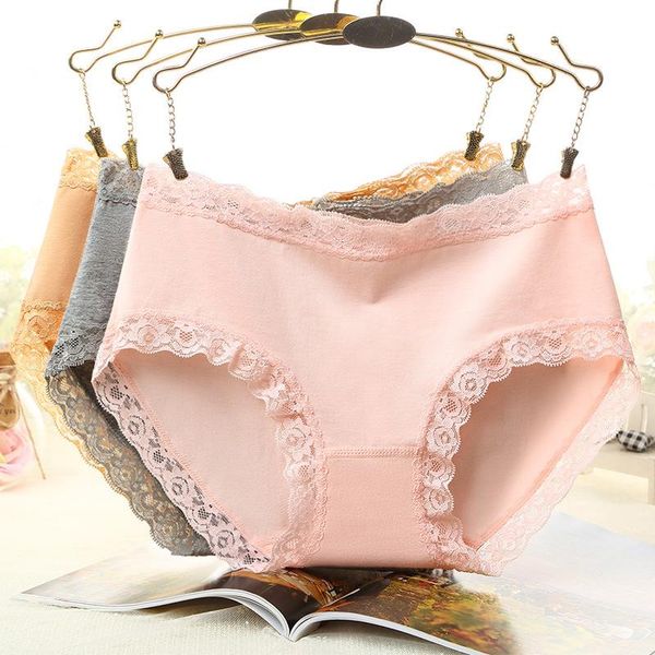 

women's panties lady lace briefs solid color cotton soft underwear sweet style for teen girls, Black;pink
