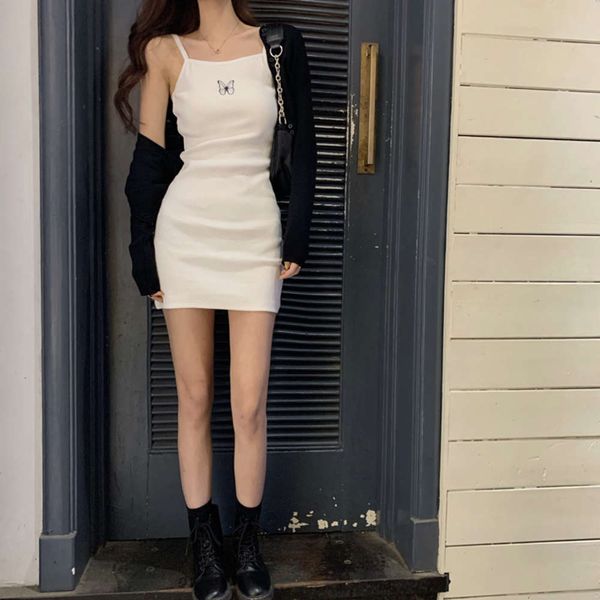

popular new little summer butterfly women's embroidered 2020 suspender dress slim waist a-line skirt hot, White;black