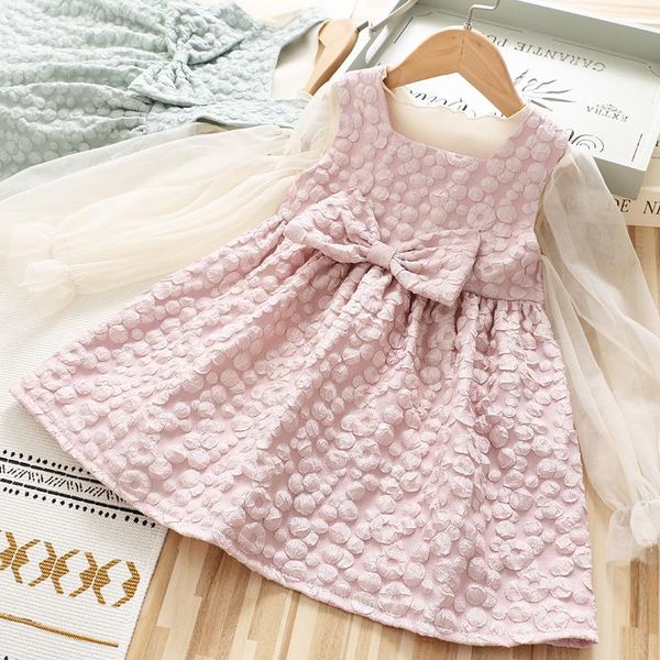 

baby girls sets lantern sleeve tshirt+ bow a-line dress, White