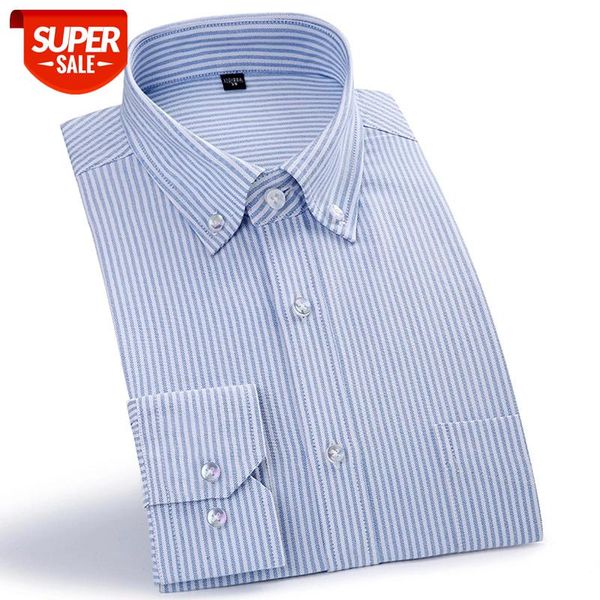 

Pure Cotton Business men Vertical striped shirts long sleeve Standard Fit Casual Oxford Shirts for Mens with breast Pocket New #Kn9R, White;black
