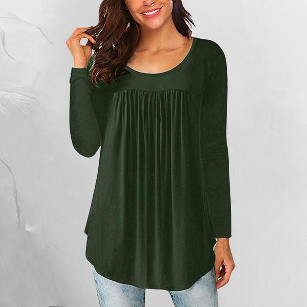 

women's blouses & shirts blouse solid button fashion o-neck long-sleeved shirt casual loose basic pullover female tunic chemise, White