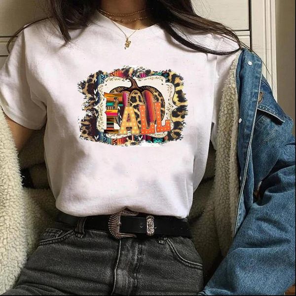 

women print graphic pumpkin fall leopard fashion thanksgiving autumn halloween lady shirt womens tees female t shirt, White