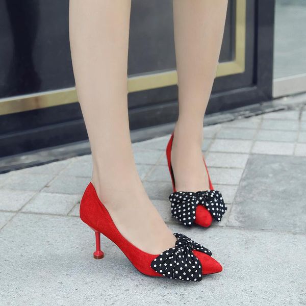 

dress shoes spring women's with heels elegant base pointed sweet bow daily dating shopping simple temperament u22-48, Black