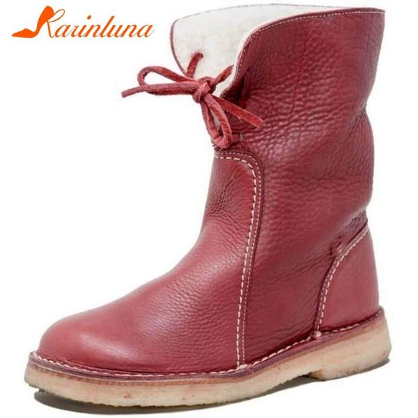 

boots karin big size 35-43 female winter warm fur casual round toe chunky heels plush shoelace women ankle shoes, Black