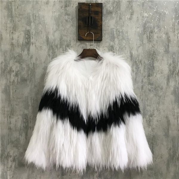

women's fur & faux 2021 raccoon dog real coat woven black white contrast color jacket winter coats women clothes streetwear woman jacke
