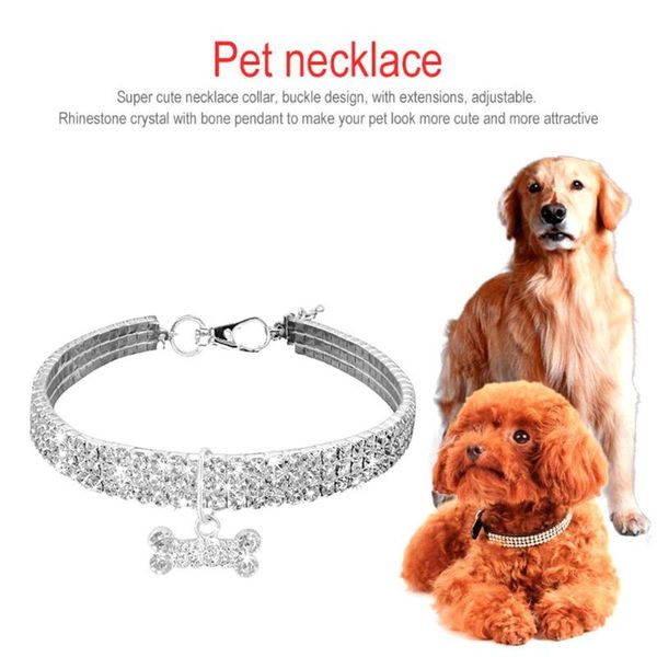 

dog collars & leashes adjustable necklace bling shiny rhinestones pet puppy dogs cats collar plain pu leather supplies for animal