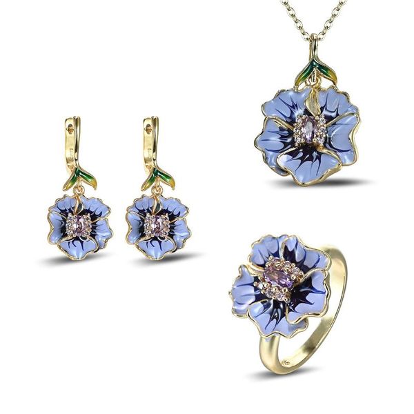 

earrings & necklace independent station 18 k flowers drop rubber ring set, Silver