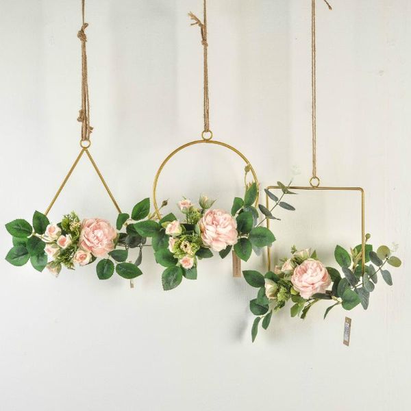 

decorative flowers & wreaths 3pcs/set nordic metal geometric wreath wall hanging decoration home creative garland pendant wedding simulation