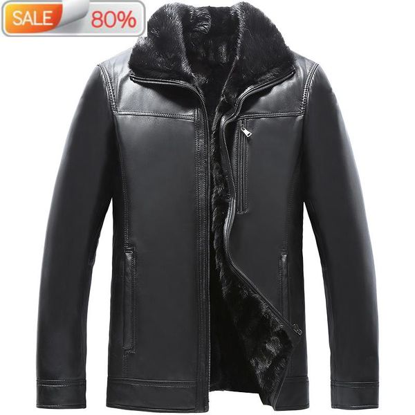 

men's leather & faux genuine jacket autumn winter real liner sheepskin coat for men jackets b21117, Black