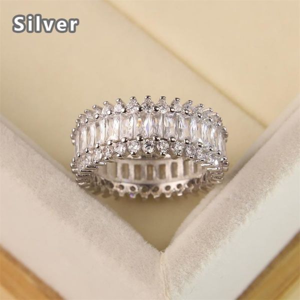 

cluster rings -selling europe and the united states fashion luxury s925 pure silver ring ms drill zircon crystal jewelry gifts, Golden;silver