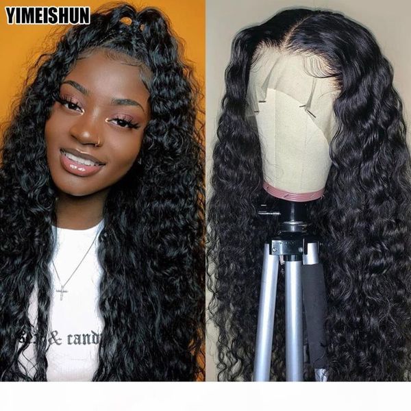

water wave wig lace front human hair wigs 180% peruvian hair wigs for black women 28 inch lace front wig yimeishun remy, Black;brown