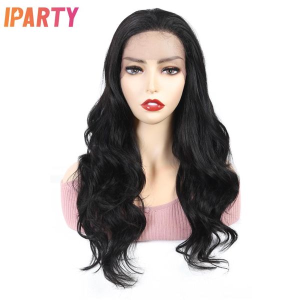 

synthetic wigs natural black lace frontal for women body wavy high temperature fiber daily party cosplay wig 130% iparty