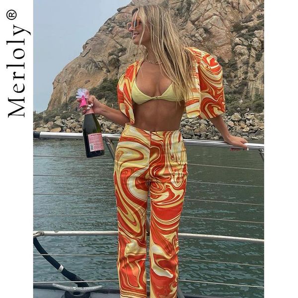 

women's two piece pants women set swamp print outfits puff short sleeve cropped high waist casual 2021 summer streetwear, White