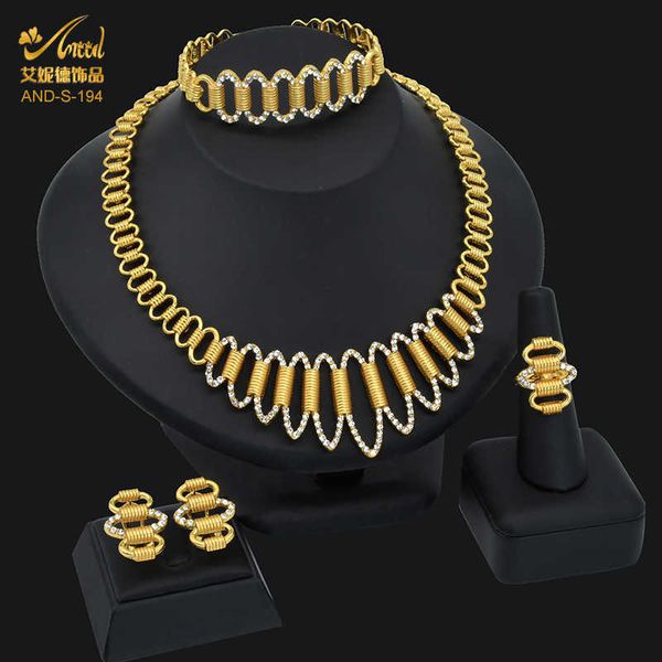 ANIID Arabischer Goldschmuck Dubai Große Halskette Für Frauen Brasilianische Afrikanische Armband-Sets Indische Türkische Ohrringe Schmuck Braut H1022