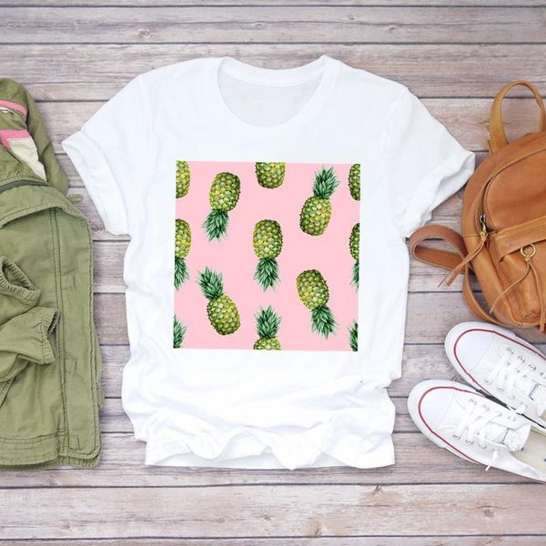

women fruit pineapple holiday short sleeve fashion 90s lady print t-shirts t shirt ladies womens graphic female tee t-shirt, White