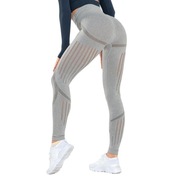 

women's leggings peach hip high waist yoga pants women tummy knitting seamless quick-drying breathable training fitness hollow legging, Black