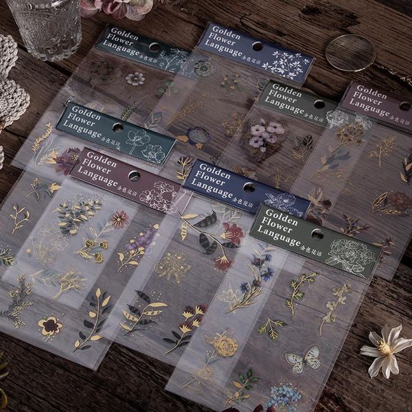 

gift wrap 8 lovely designs of golden flower language series pet creative hand account decoration diy collage material stickers