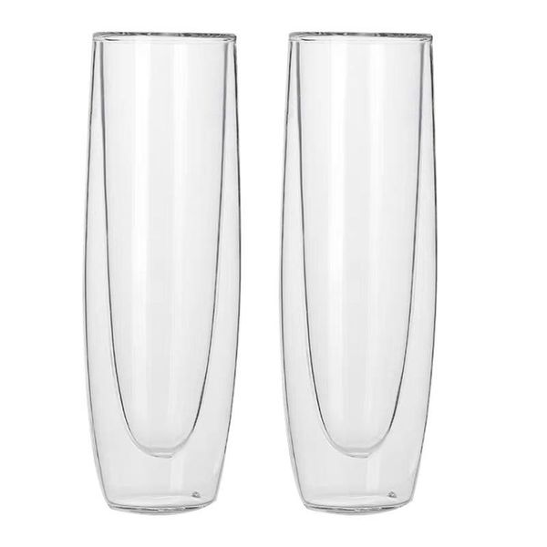 

2pcs classic champagne glasses double layer glass cups for pub ktv bar