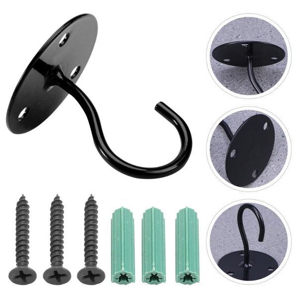 

2 pcs overhead hooks cabinet wardrobe hooks porch lantern mosquito net ceiling small elephant trunk shaped (black)