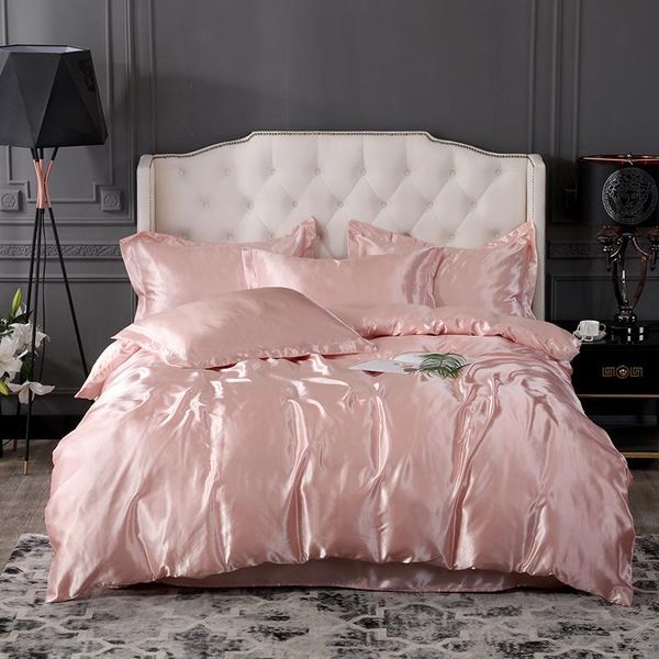 

bedding sets pink solid color luxury set 100% silk satin euro decor home bedspread duevt cover pillowcase flat sheet