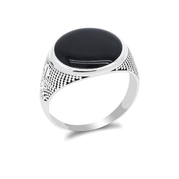 

cluster rings turkish black stone ring 925 sterling silver oval enamel vintage punk style for men jewelry thai, Golden;silver