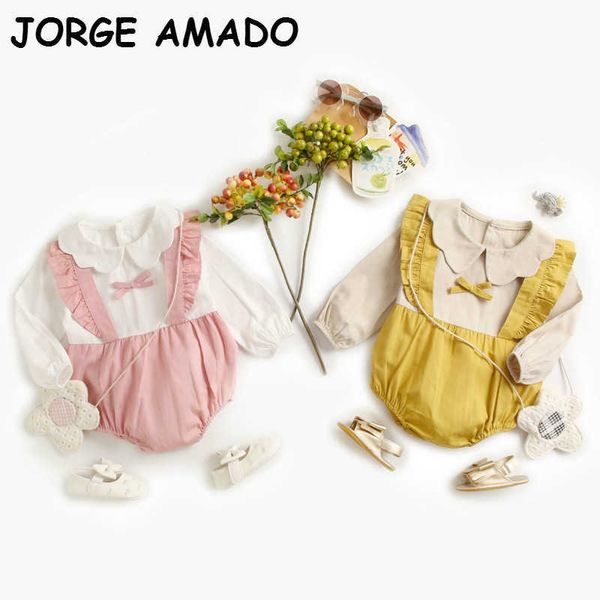 

autumn baby girl bodysuit petals collar cotton long sleeve romper born clothes 0-3y e2053 210610, Blue