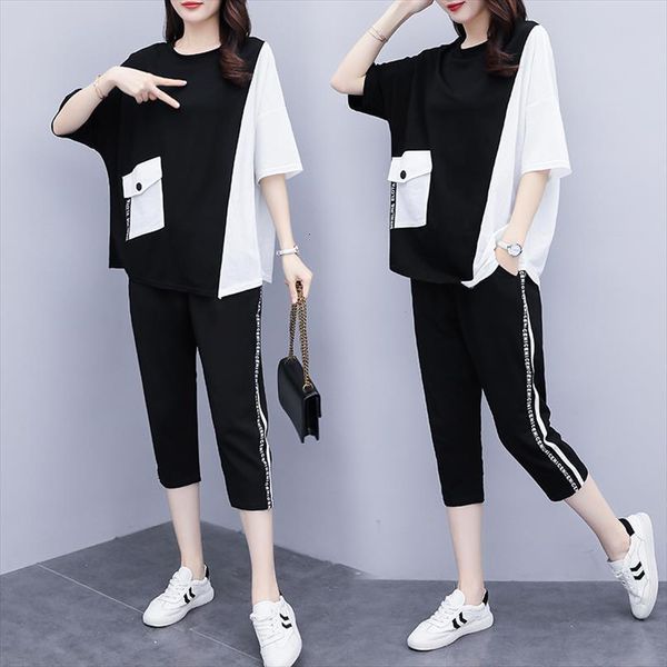 

letter print tracksuit two piece womens pants set summer clothes short sleeve colorblock and suits  4xl sets outfits, White