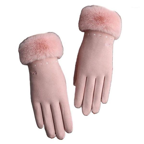 Пять пальцев перчатки Женщины зимняя холодная погода полная пальцем густая теплая плюшевая вышивка из сладкого сердца вождение рукавицы